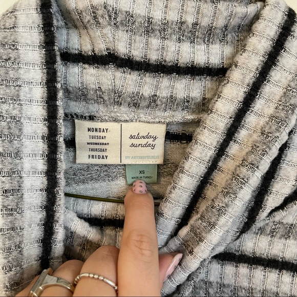 Anthropologie Grey Striped Cowl Neck Sweater Top - Picture 5 of 8